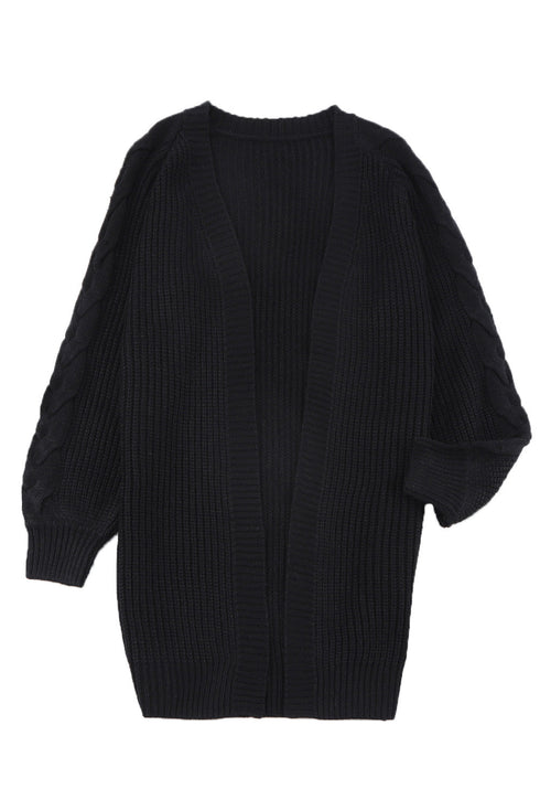 Open Front Cable Sleeve Long Cardigan